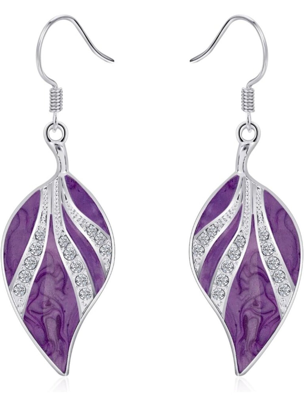 Women's Purple Teardrop Dangling Bohemian Tropical Leaf Dangle Earrings